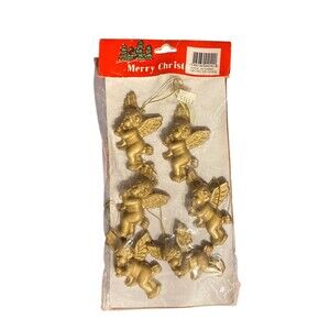 Set of 6 Vintage Copper Plastic‎ Cherub Angel Ornaments Playing Instruments